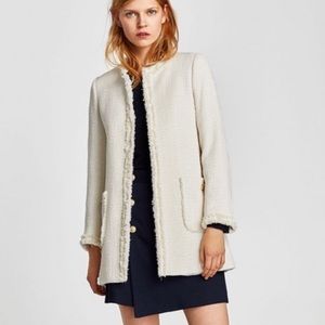 Zara Chanel Style White Tweed Boucle Jacket